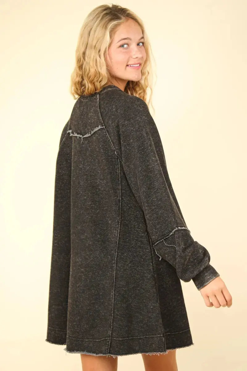 Very J Mineral Washed Oversized A-Line Mini Dress Women - Love Salve